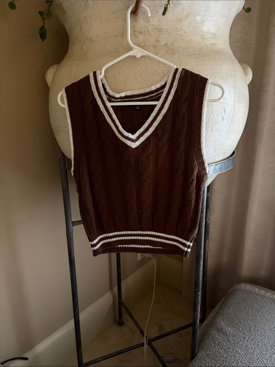 Love Tree Sweaters - Love Tree Chocolate Brown Sweater with White Stripes - M